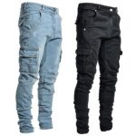 Street Elastic Jeans Men Denim Cargo Pants