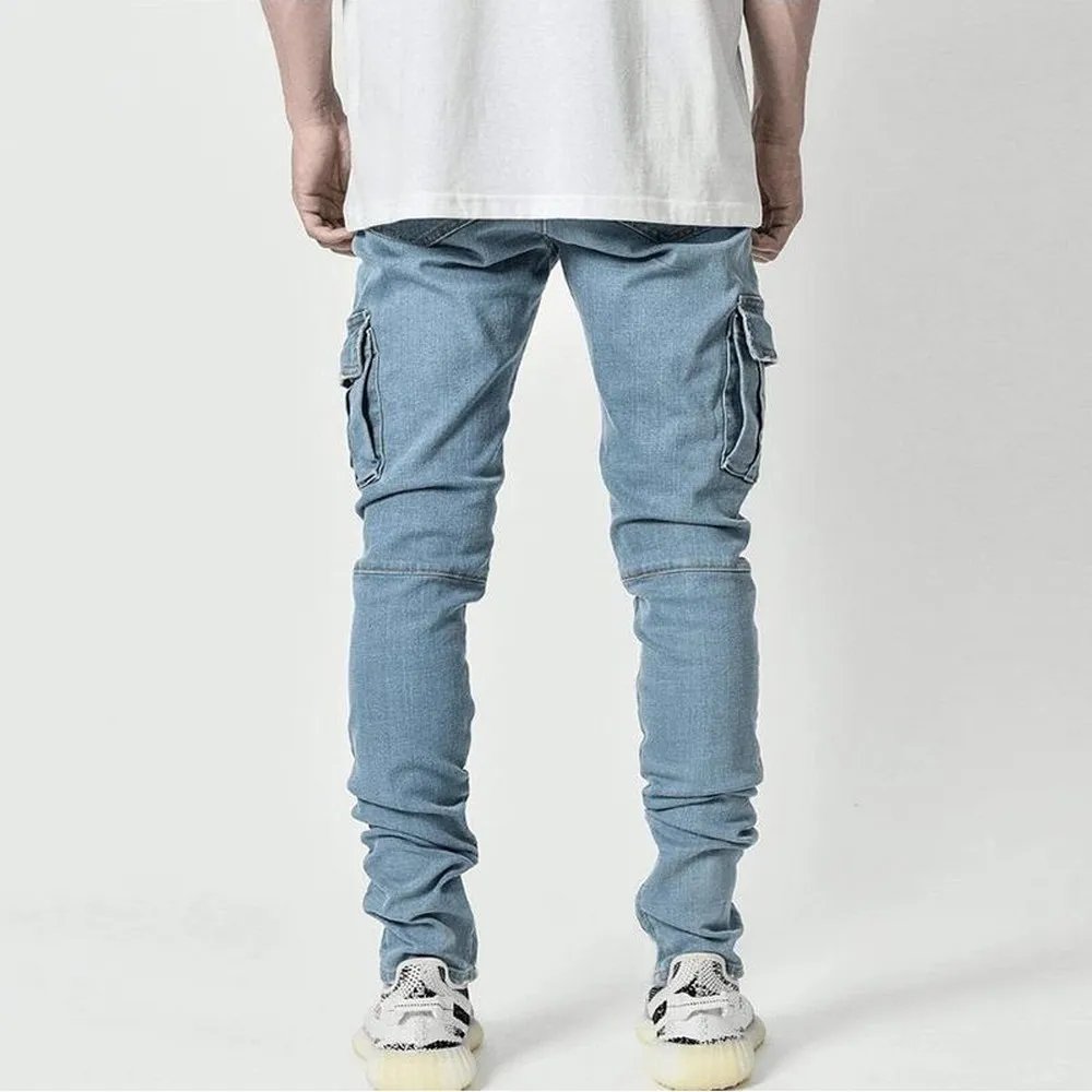 Street Elastic Jeans Men Denim Cargo Pants
