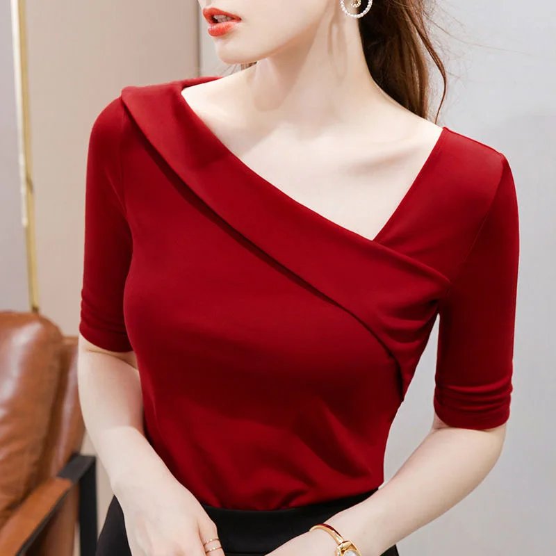 Sleeve Skew Collar Sheath Blouse