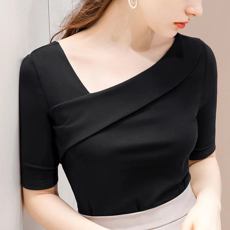 Sleeve Skew Collar Sheath Blouse