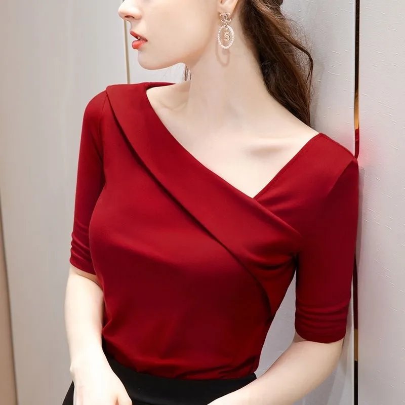 Sleeve Skew Collar Sheath Blouse