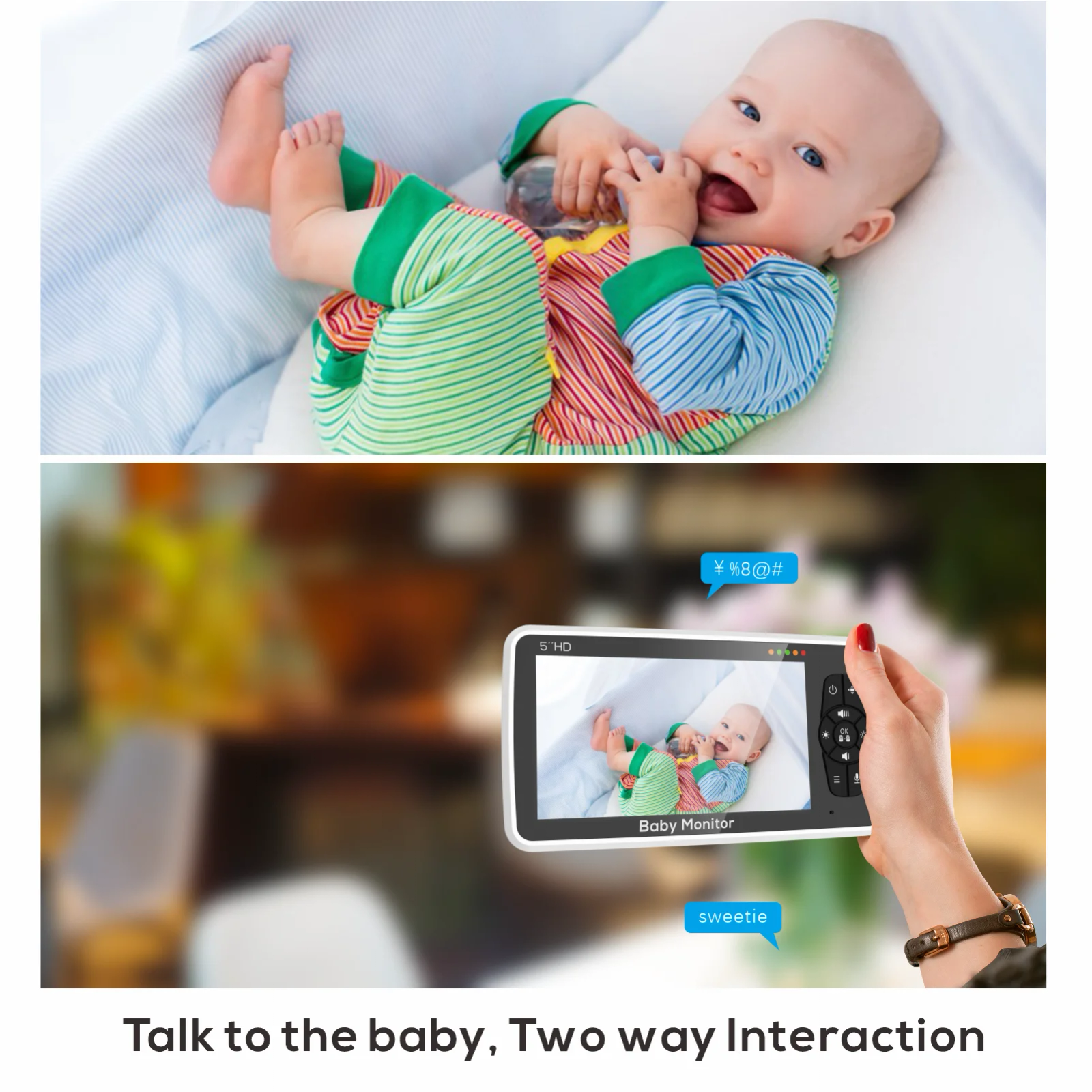 New 5 inch Video Baby Monitor with Camera and Audio, 4X Zoom, 22Hrs Battery, 1000ft Range 2-Way Audio Temperature Sensor Lullaby New 5 inch Video Baby Monitor with Camera and Audio, 4X Zoom, 22Hrs Battery, 1000ft Range 2-Way Audio Temperature Sensor Lullaby