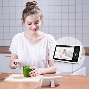 New 5 inch Video Baby Monitor with Camera and Audio, 4X Zoom, 22Hrs Battery, 1000ft Range 2-Way Audio Temperature Sensor Lullaby New 5 inch Video Baby Monitor with Camera and Audio, 4X Zoom, 22Hrs Battery, 1000ft Range 2-Way Audio Temperature Sensor Lullaby